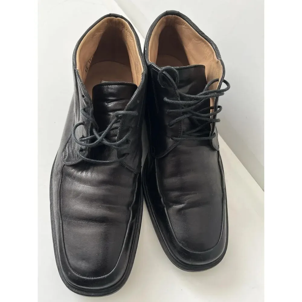 Johnston & Murphy Boots Mens Size 8 Black Leather Chukka Ankle Lace Up Italy